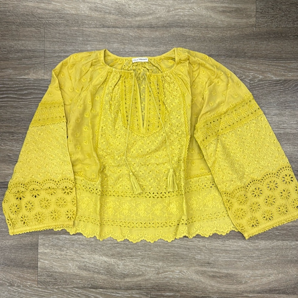Ulla Johnson yellow multi eyelet peasant top